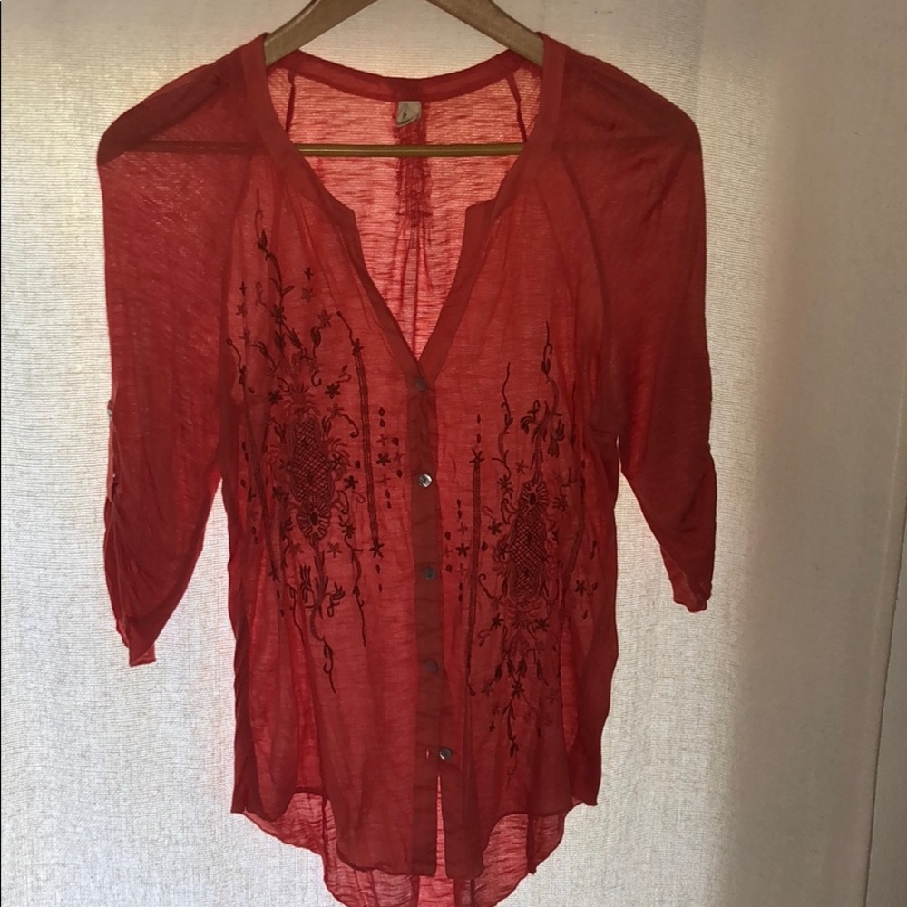 Anthropologie sheer coral blouse